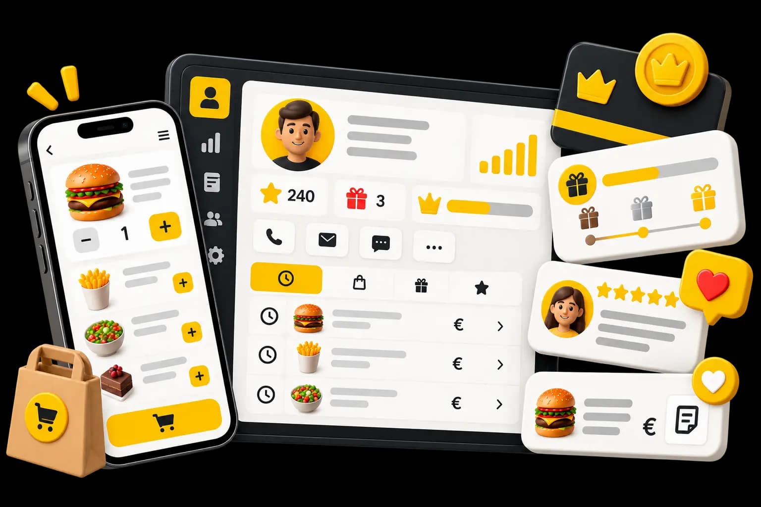 Customer record with order history and loyalty points