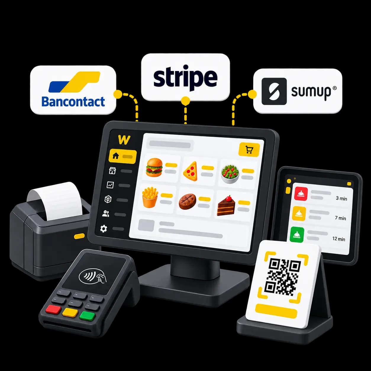 Payment terminals, printers and Waiterr QR code connected