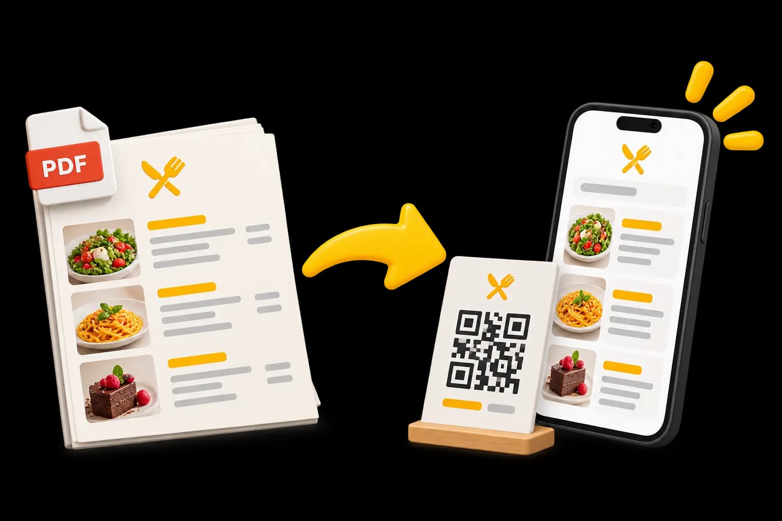 PDF menu turned into a Waiterr Menu Express QR code