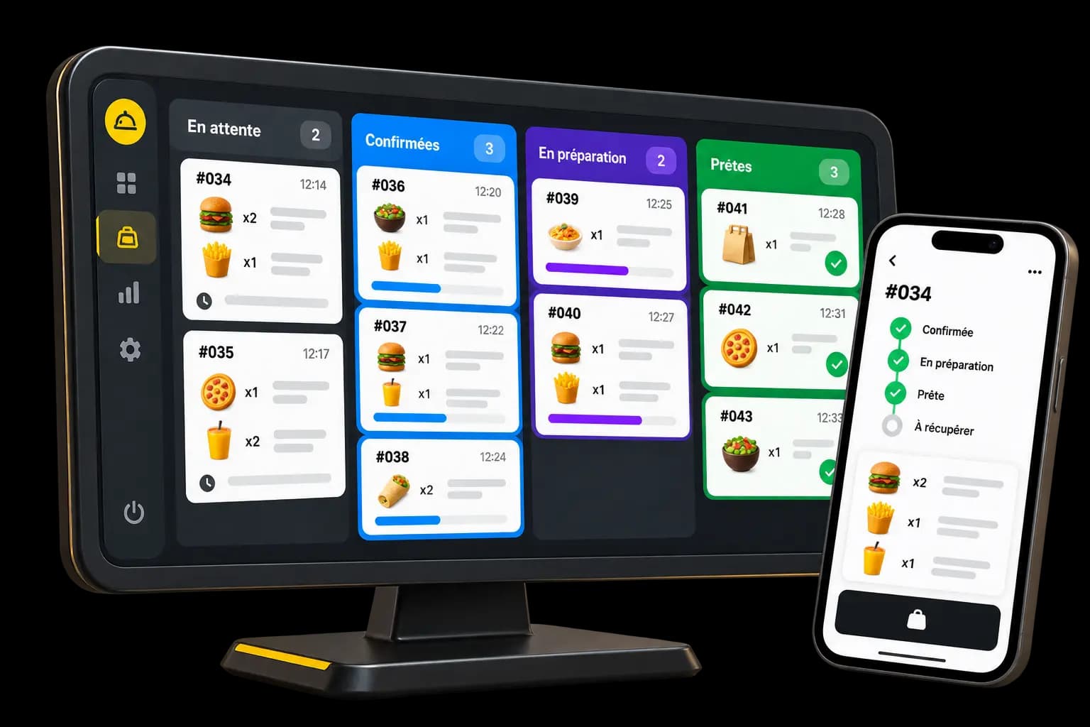 Production screen showing takeaway orders in progress