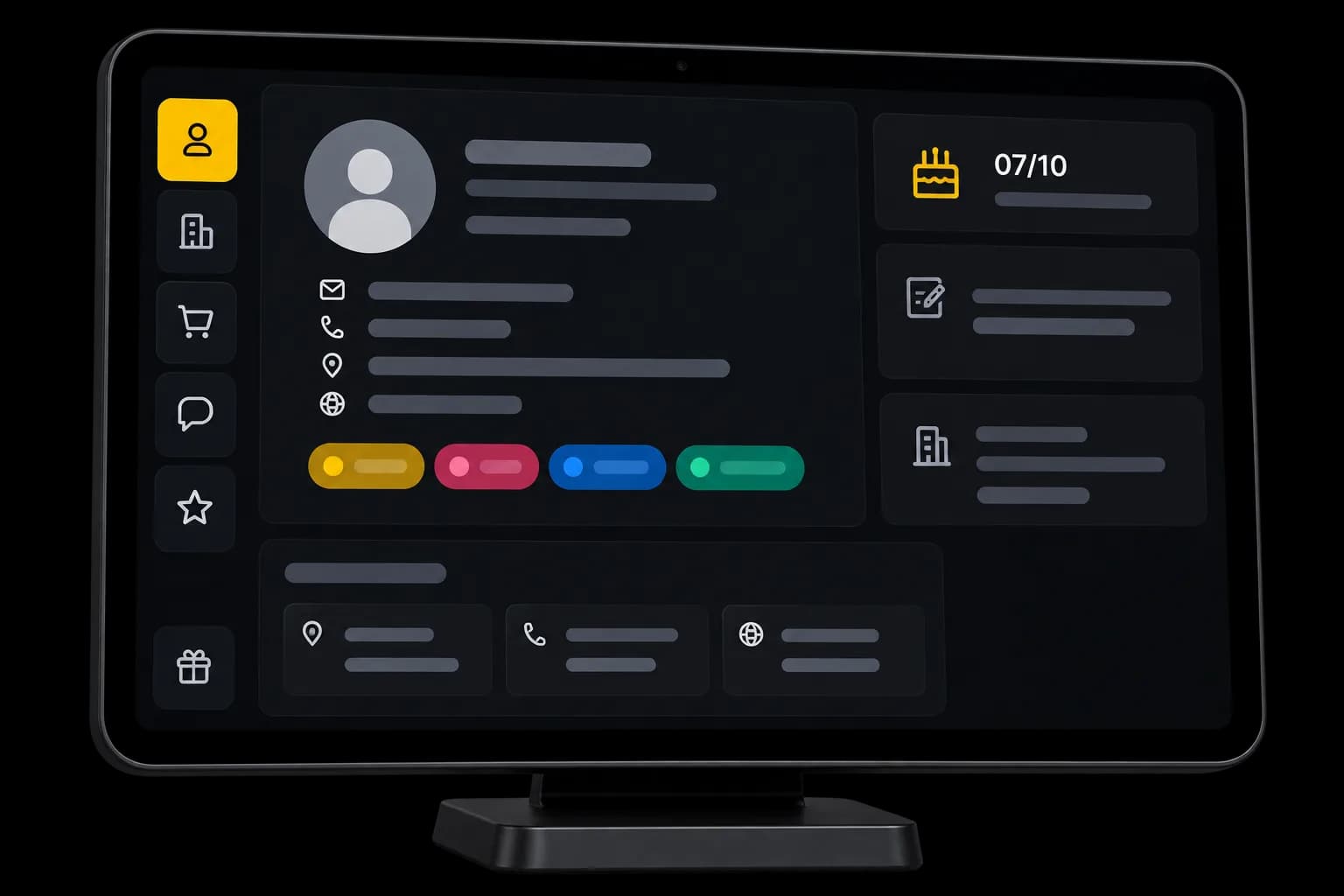 A customer record with contact details, a note and tags