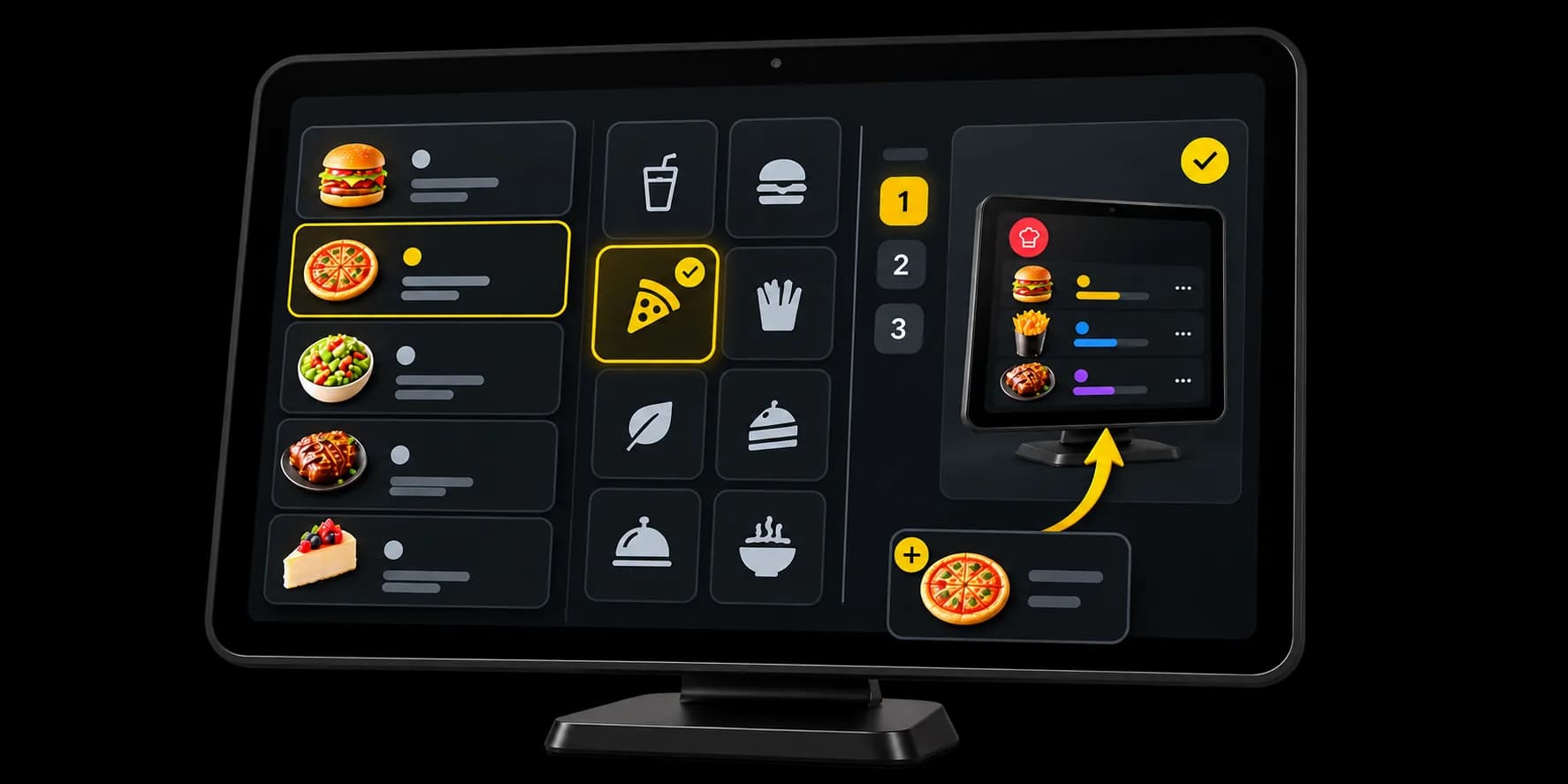 Assigning a production screen by menu, by category, or product by product