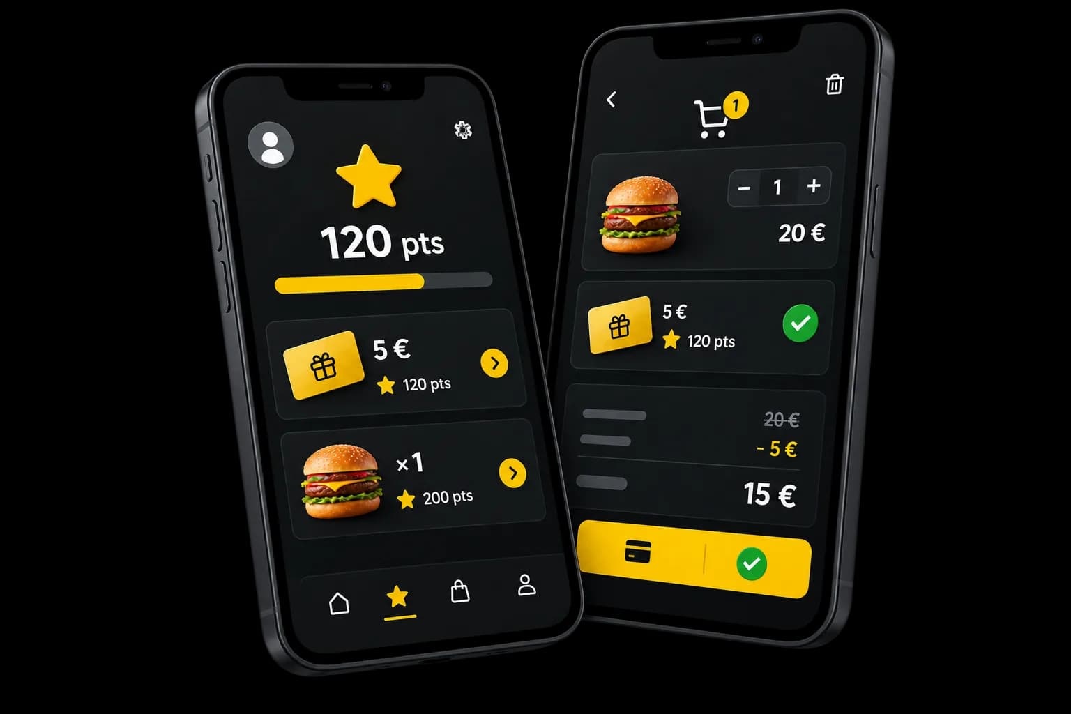 A points balance and a reward choice on the customer’s phone