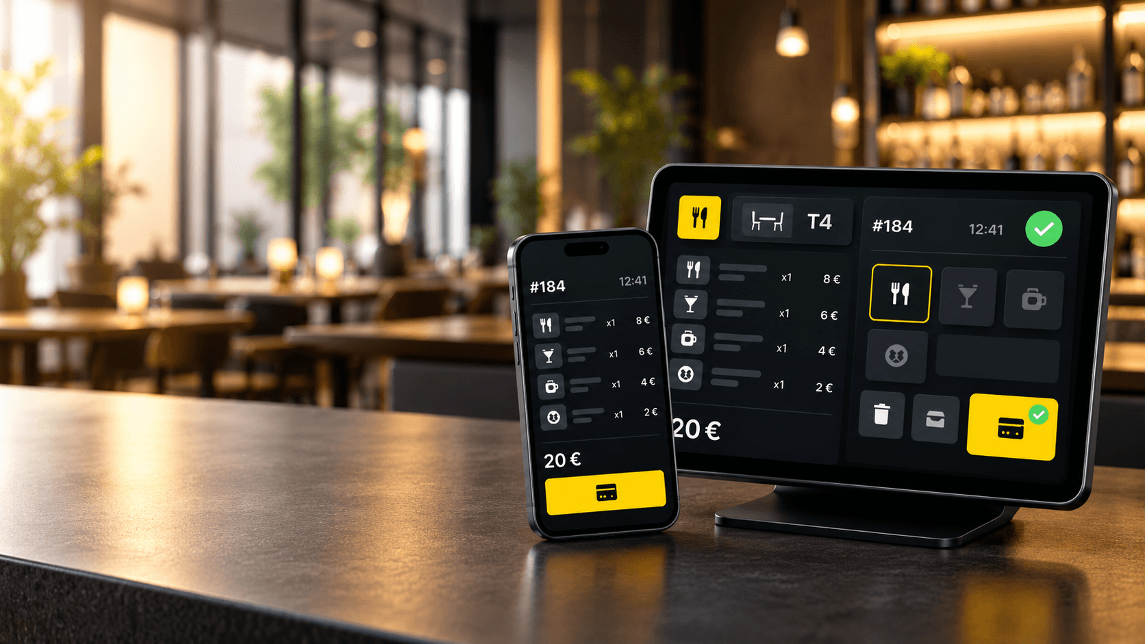 Paiement à table Waiterr sur téléphone avec addition ouverte et caisse