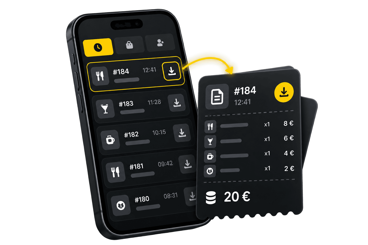 Reçu de commande téléchargeable depuis l'historique