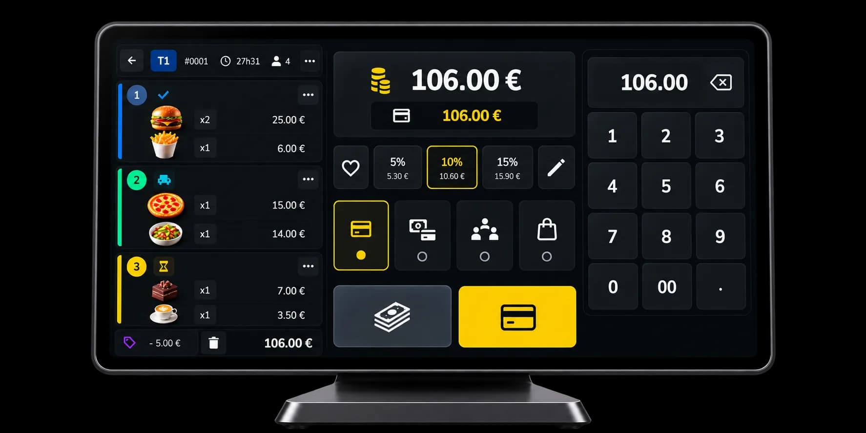Till payment screen, with the bill balance