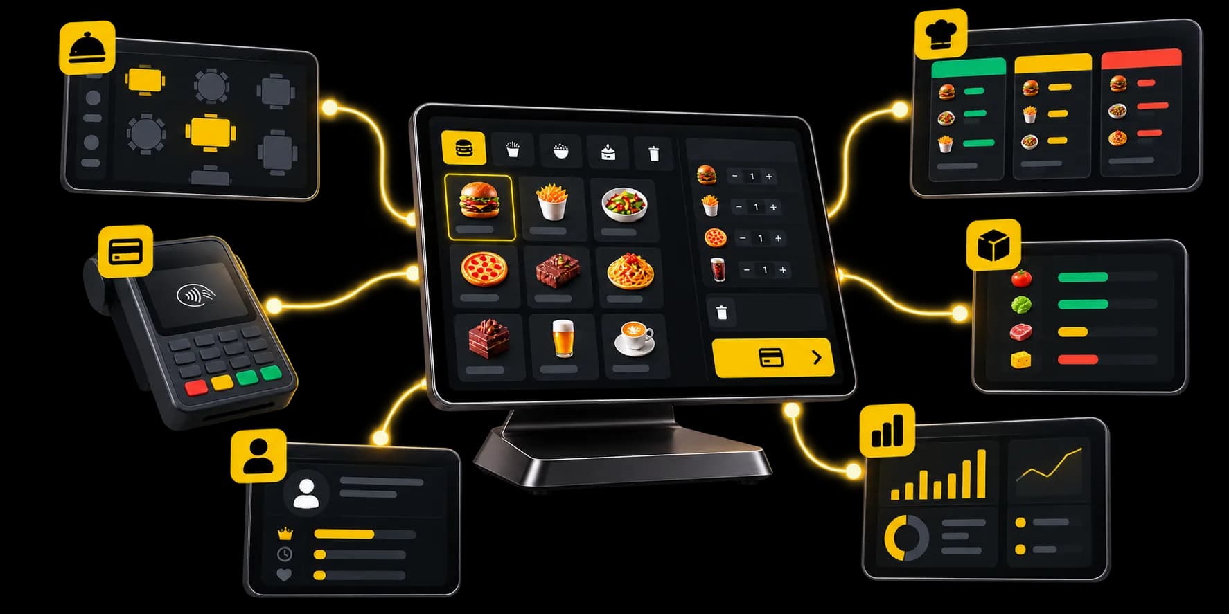 The till connected to orders, the kitchen, payments and the rest of Waiterr