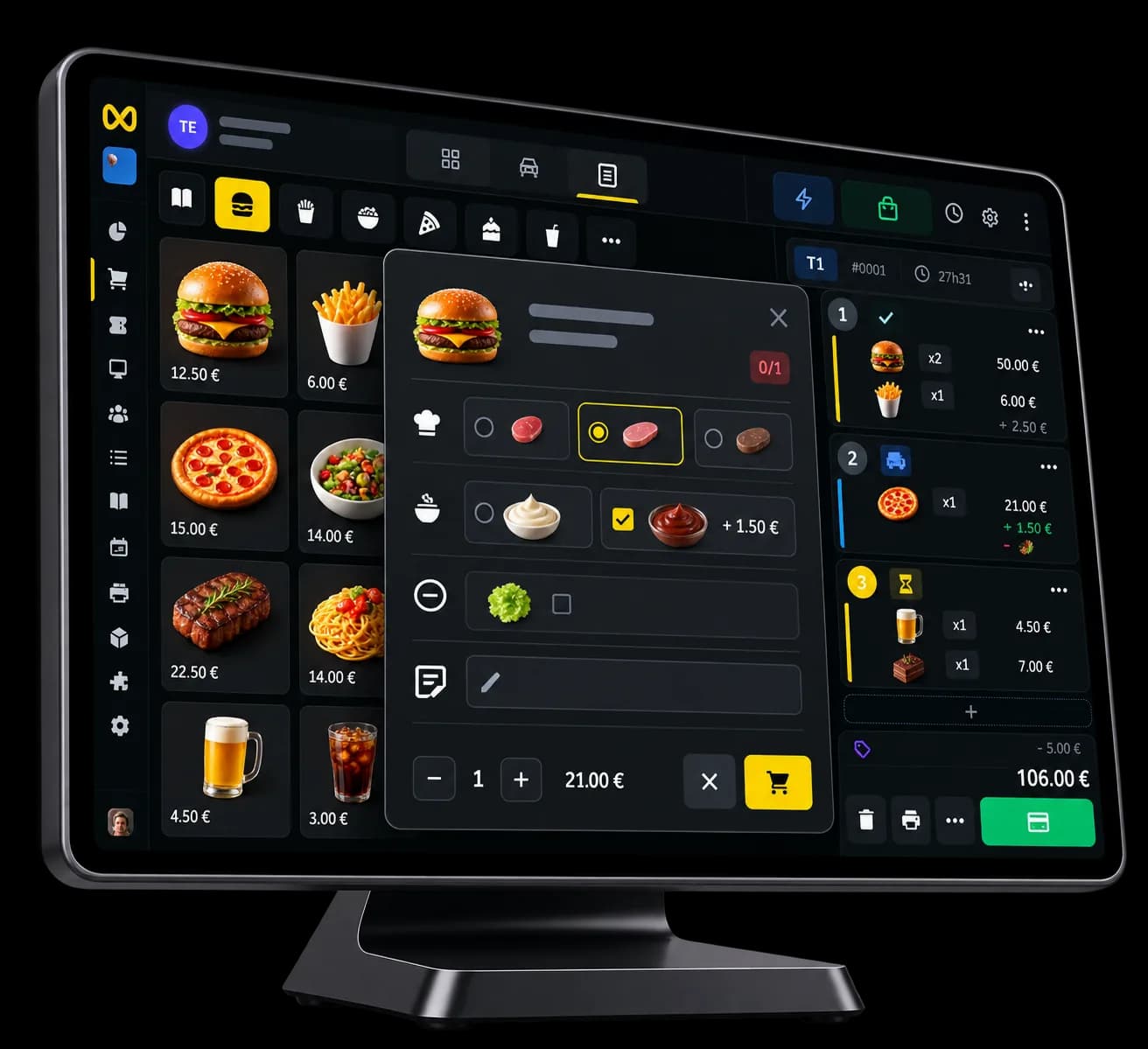Customising a product on the till: options, extras and a note
