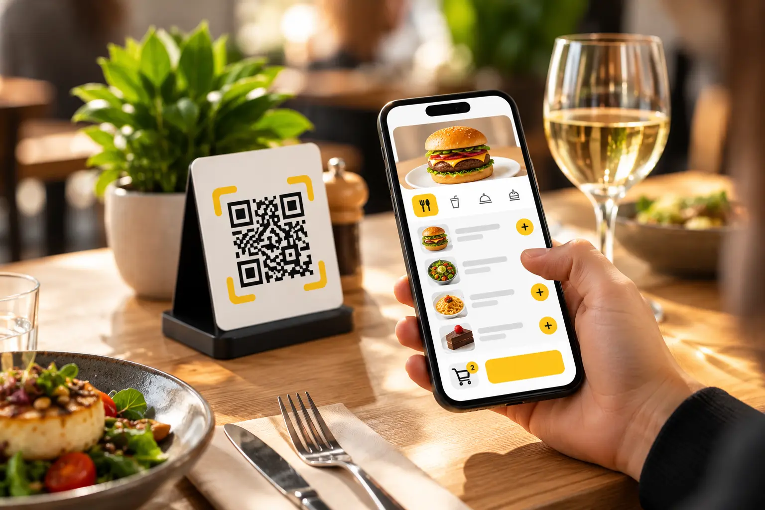 Guest scanning the QR code on their table to order from a smartphone